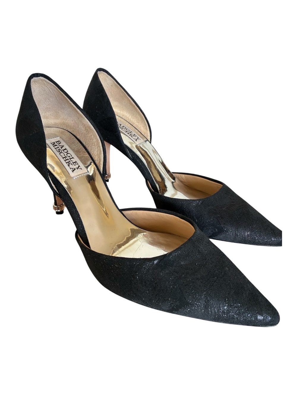Badgley Mischka heels women's 8, Black D'Orsay Pointed Toe, Rhinestones euc